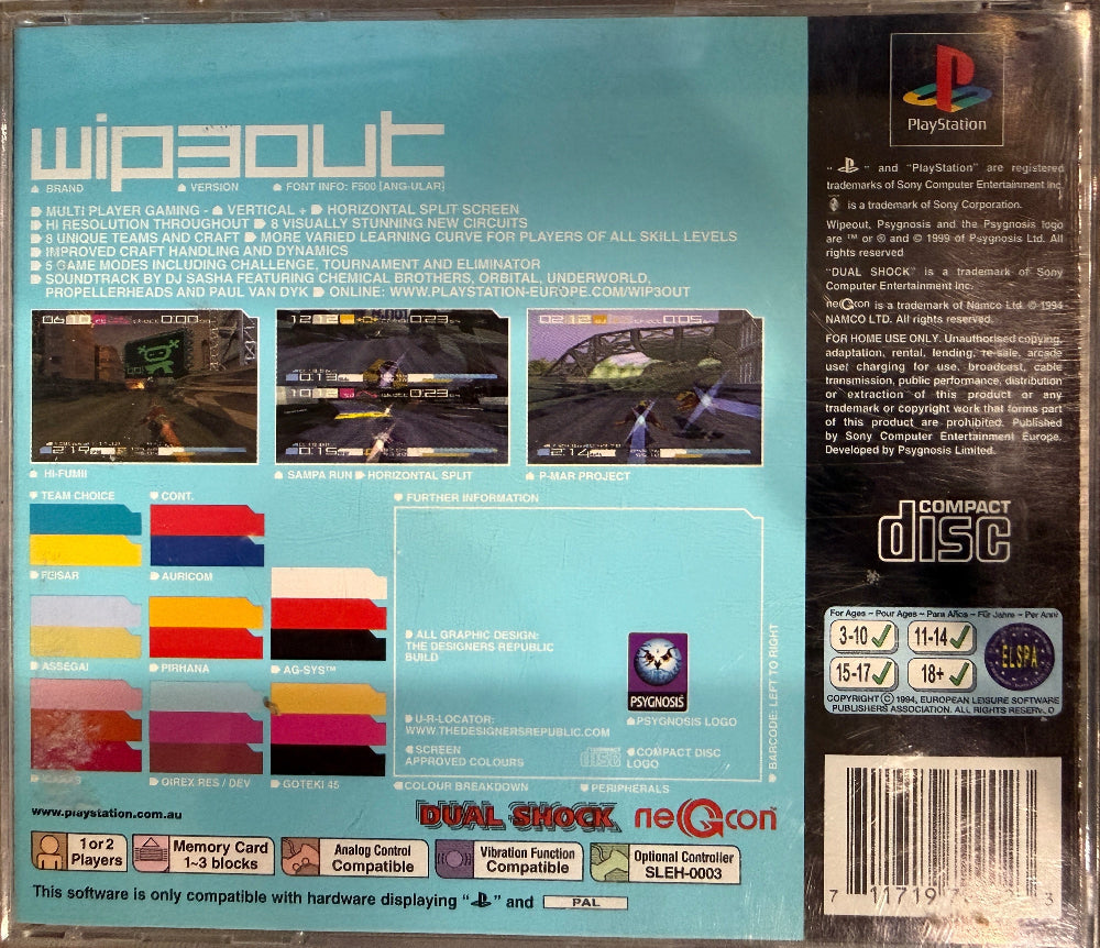 Back cover of a Wipeout 3 PlayStation PS1 PAL