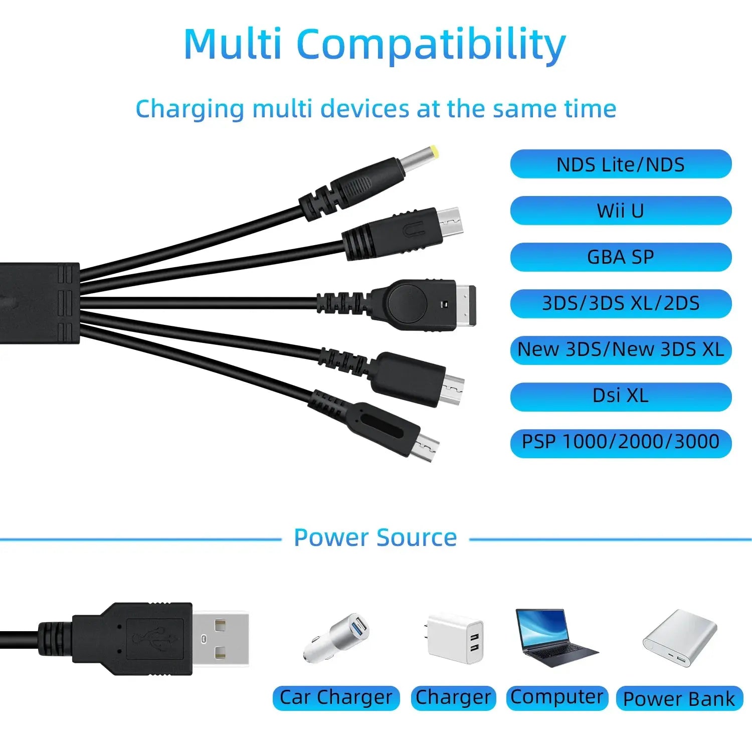 Accessory | Handheld 3DS, DS Lite, GBA SP, PSP USB Multi Charging Cable Home Game Console Accessories Accessory Nintendo