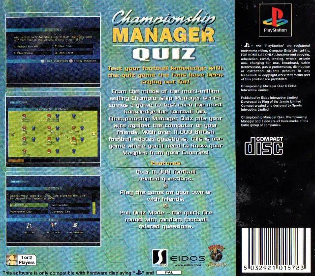 Game | Sony PlayStation PS1 | Championship Manager Quiz Physical Video Games Game Sony