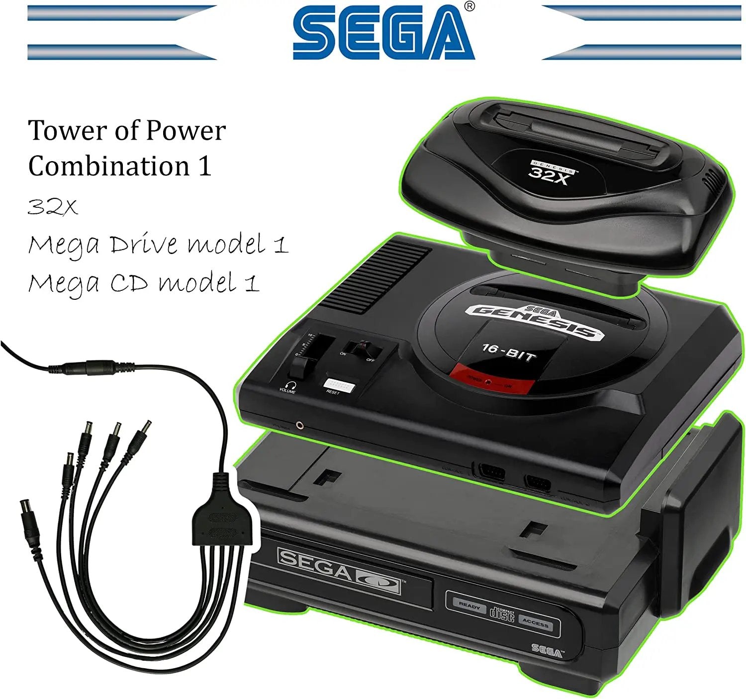 Accessory | Power Supply | Sega Mega Drive CD 32X | Tower Of Power 5 in 1 Adapter Home Game Console Power Supplies Accessory RetroSales.com.au