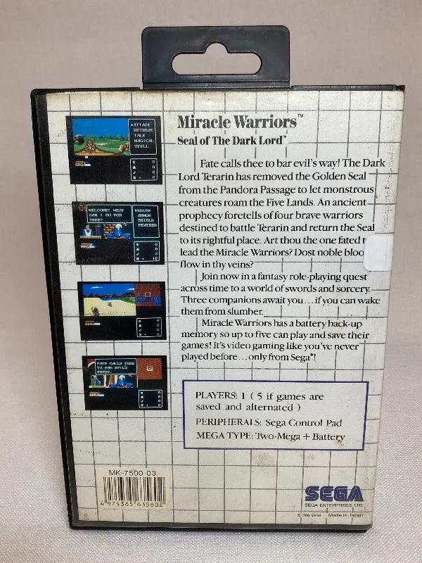 Game | Sega Master System | Miracle Warriors Seal Of The Dark Lord Physical Video Games Game Sega