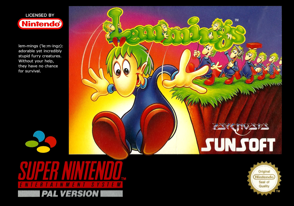 Game | Super Nintendo SNES | Lemmings Physical Video Games Game Nintendo