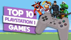 Top 10 PlayStation 1 games list graphic featuring a grey PS1 controller and characters Crash Bandicoot, Gex, and Silent Hill's Pyramid Head.
